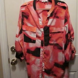 CALVIN KLEIN 2X BLOUSE/TUNIC ~PINKS,ORANGES, BLACK